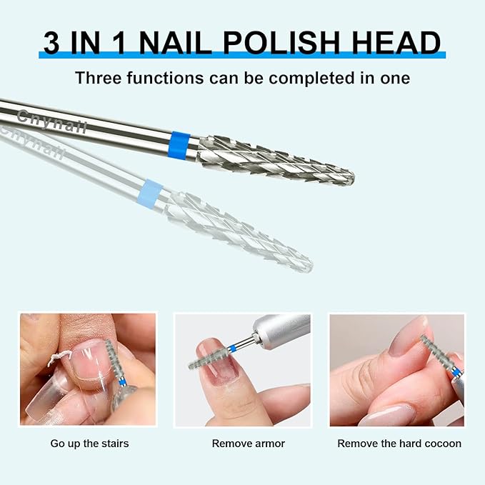 3/32" Small Cone Clean Medium Grit Carbide Cuticle Cleaner Bit for Electric Nail Drills – Professional Manicure Tool for Nail Salons and Home Use (M Grit. Silver)