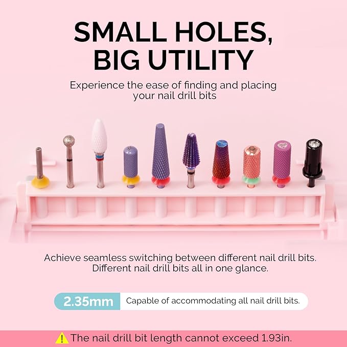 [2025 Upgraded]MelodySusie Acrylic Nail Tool Storage Box,Portable Dustproof Stand Displayer Holder Organizer Container Manicure Efile Accessories Nail Drill Kit Case,Travel Salon Home,Pink(Only Box)