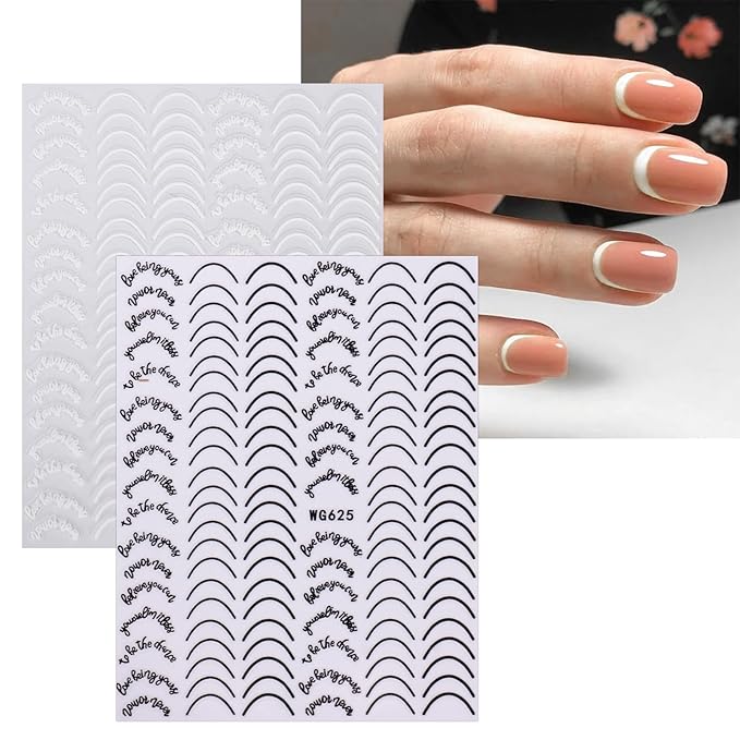 JMEOWIO 9 Sheets French Tip Line Nail Art Stickers Decals Self-Adhesive Pegatinas Uñas Colorful Nail Supplies Nail Art Design Decoration Accessories