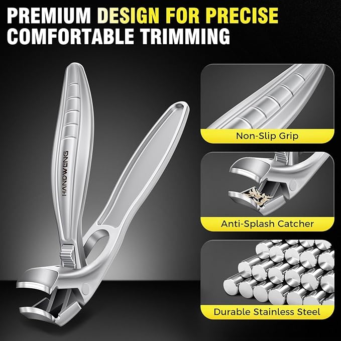 2025 Toenail Clippers for Seniors Thick Toenails, Angled Head Large Toe Nail Clippers for Men with Catcher, Heavy Duty Sharp Fingernail Clipper with Long Handle, Wide Jaw