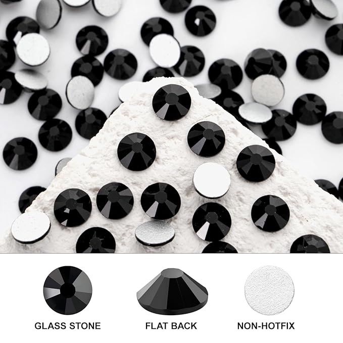 Novani 288 Pieces Flatback Rhinestones Glass Round Gems Black Crystals for Nail Art DIY Crafts Clothes Shoes,SS34,7.1-7.3mm
