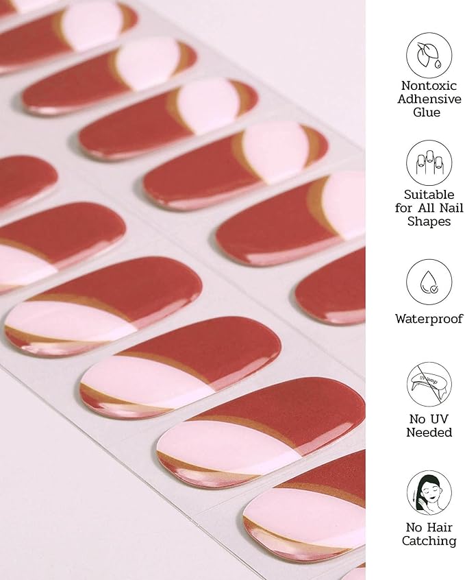 Nail Polish Strips - 22 Pcs Salon Quality Gel Nail Stickers - Long Lasting Wraps (Gummy Watermelon Ring Red)