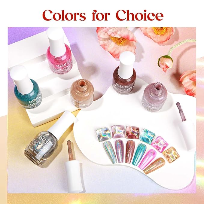 MIZHSE Holographic Nail Polish, Brown Glitter Nail Polish Air Dry Fast, 15 ml Fall Color High Glossy Shimmery Nail Pigment Oil-based Laser Iridescent Chrome Nail Art Salon Manicure Home