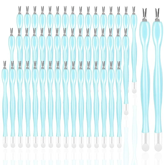 50Pcs Nail Cuticle Trimmer Rubber Nail Cleaner,heemeei Plastic Handle Cuticle Knife, Double End Nail Dead Skin Fork Cuticle Pusher Bulk Nail Art Cuticle Remover Tools for Girls Women and Men-Blue…