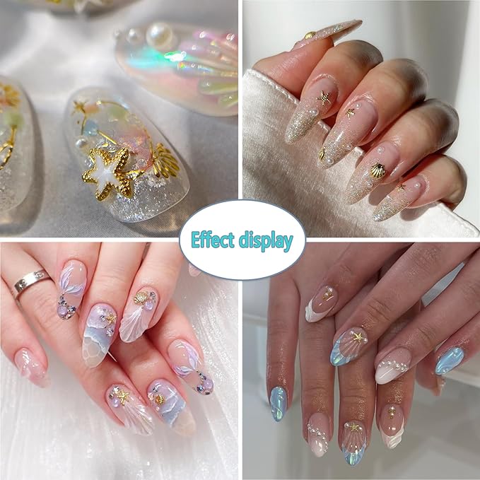 Summer Nail Art Stickers Extra Shiny 5D Self-Adhesive Shell Starfish Nail Decals Gold Star Shell Design Summer Beach Ocean Nail Supplies for Women Manicure Decorations Exquisite Cardboard Set 1 Sheet