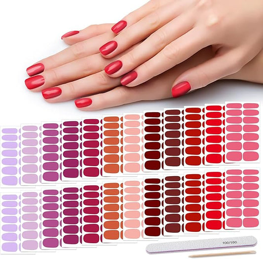 DANNEASY 24 Sheets Nail Polish Strips Full Nail Wraps - Red Pink, Self Adhesive Gel Nail Strips Stick on Nail Polish Stickers for Women Nail Art Accessories with 1pc File, Cuticle Stick