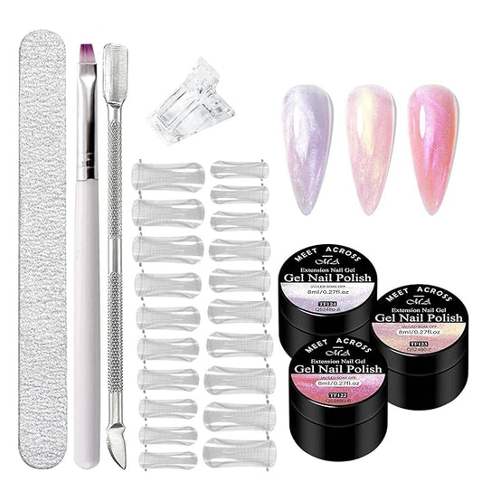 MEET ACROSS Poly Nail Gel 8Pcs Nail Extension Gel Set and Nail Extension Starter Kit for Beginners Nail Art DIY Home Gifts for Women (Aurora-2, 8pcs)