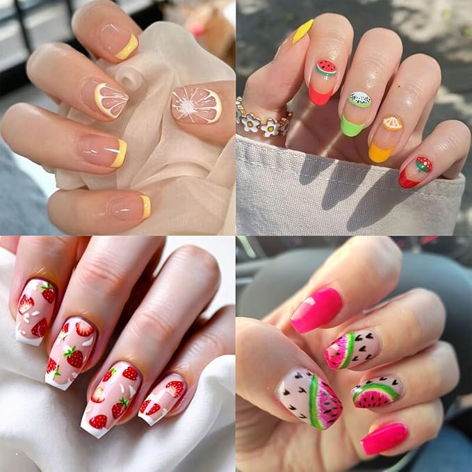 Fruit Nail Stickers 6Sheets Summer Nails Art Stickers 3D Mixed Cherry Watermelon Strawberry Lemon Flower Nail Design Nail Decals Colorful Fruit Nail Art Supplies for Women Manicure Decoration