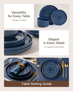 Dinnerware Set for 4, Ceramic Plates & Bowls, Abyssal Blue | 12-Piece Ceramic - Image 3