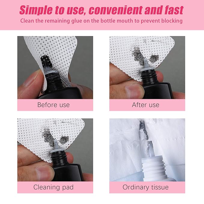600 PCS Eyelash Glue Wipes Lint Free Nail Wipes, EBANKU Adhesive Wipes for Lash Glue Nail Polish Remover Pads, Glue Nozzle Wipes Non-Woven Fabric Wipes Eyelash Extension Supplies