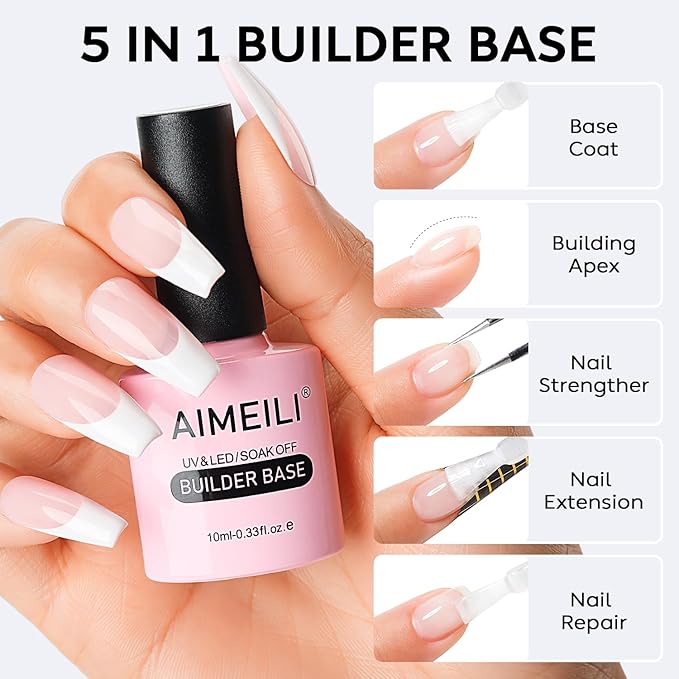 AIMEILI Nude Pink Builder Base Gel for Nails, Hema Free, Cruelty Free, Vegan, No Need Slip Solution, Soak Off Gel Nail Polish 6pcs X 10ml - Kit Set 37