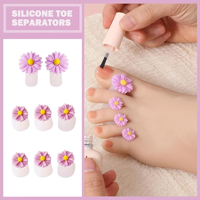 32 Pieces Toe Separators Silicone Flower Toe Separators for Pedicure Colorful Toe Stretcher Nail Polish Art Tools Pedicure Spacers Tools for Nail Salon Toes Dividers (B)
