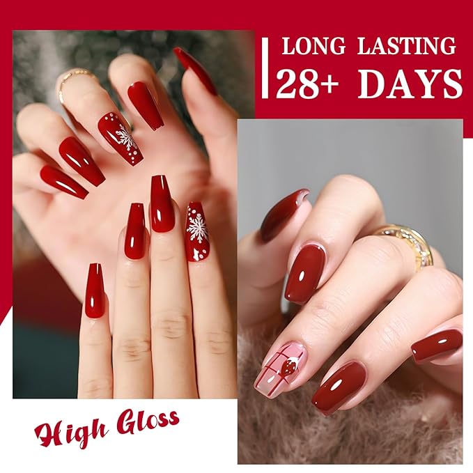 JR 9pcs 15ml Deep Red Burgundy Gel Polish Set Crimson Soak Off Polish Dark Cherry Gel Polish For Nail Salon Gift Red