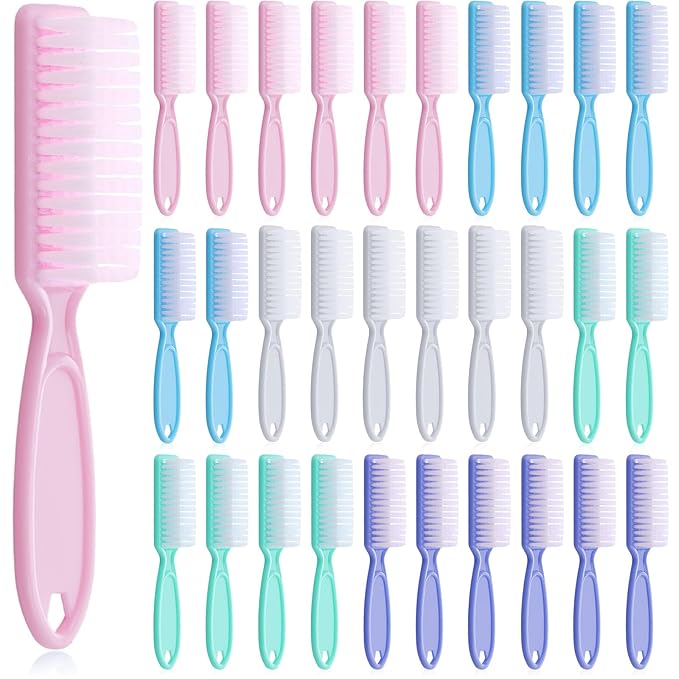 Patelai 30 Pcs Nail Scrubber Brushes Bulk Handle Grip Manicure Brushes for Cleaning Fingernails Pedicure Cleaning Brush for Toes and Fingernail Cleaning(Macaron Colors)
