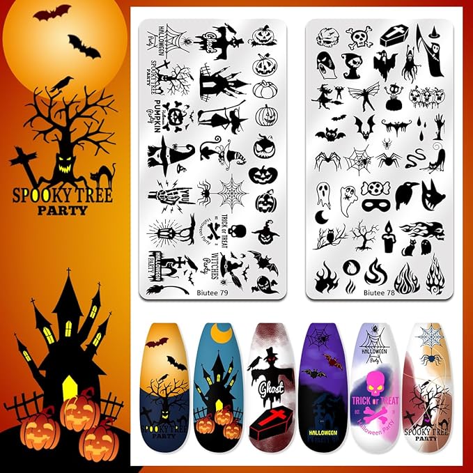 Biutee Nail Stamper Kit 22Pcs Gel Nail Stamping Kit 12Pcs Nail Stamping Plates 8Pcs Gel Stamping Polish, Silicone Stamper Scraper Flower Lace Holiday Stamp Template Halloween Christmas Gift for Women