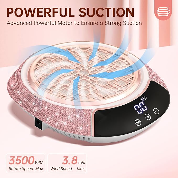 Cordless Nail Dust Collector,Portable Dust Collector Nail Tech with LED Display,Rechargeable Dust Suction Machine with Reusable Fillter for Acrylic Gel Polish,Salon & Home