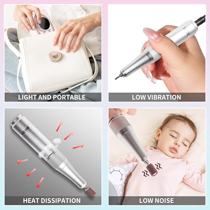 Electric Nail File for Acrylic Nail Kit, 45000RPM Electric Nail Drill Professional Manicure Pedicure Set with Nail Drill Kit Bits, Efile Cordless for Manicure