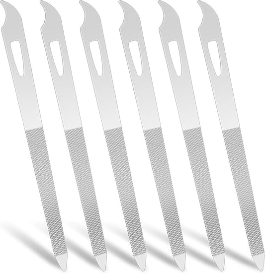 6-Piece Stainless Steel Nail File Set with Cleaner Tip - Double Sided, Durable, Professional Diamond Buffer for Natural Nails