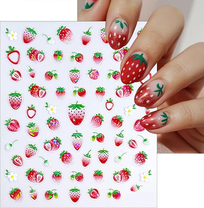 6 Sheets Summer Fruit Nail Art Stickers Decals 5D Jelly Embossed Fruit Shell Light Nail Stickers Lemon Kiwifruit Exquisite Design Summer Nails Decals Manicure Supply for Women DIY Nail Decorations
