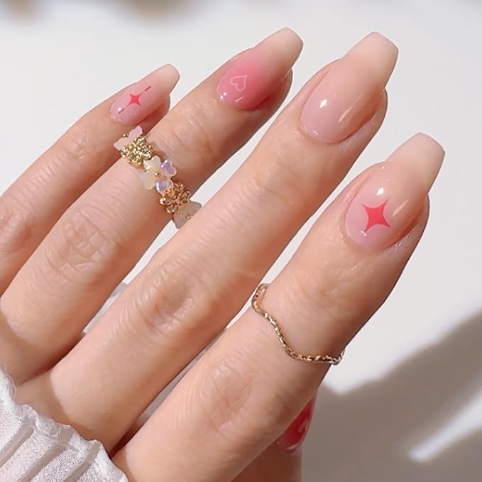 60% Semi-Cured Gel Nail Strips Kit (lover girl) – Long Lasting, Easy to Apply Premium Gel Strips Set, 24 pcs, Includes 2 Prep Pads, Nail File, Cuticle Stick