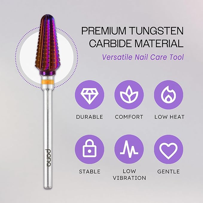 PANA 3/32" Purple Tornado Carbide Nail Drill Bit for Acrylics, Nail Extension, Gel Polish Removal Nail Salon Manicure Pedicure Electric File Tools (2X Coarse - 2XC)
