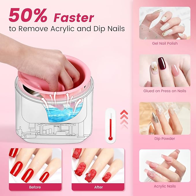 Quaferen Nail Soaking Bowl Heated: 50% Faster Soak Off Gel Polish Dip Powder Remover Bowl- Electric Soak Off Acrylic Nail Remover Manicure Bowls for Salon Home