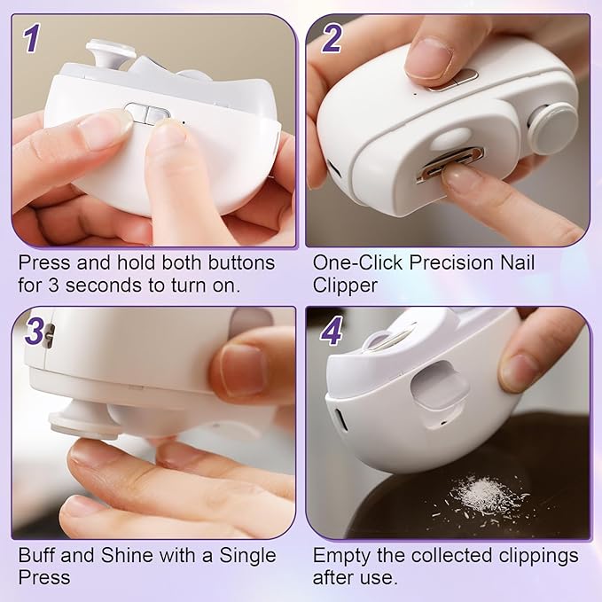 Electric Nail Clipper, 2026 New Upgraded 3-in-1 Nail Trimmer with Polishing, 2-Speed Adjustable Nail Cutter with LED Light, Multifunctional Electric Nail Clippers for Seniors Babies Adults (White)