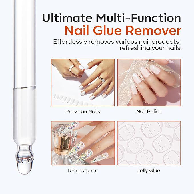 Modelones 50 ML Nail Glue Remover for Press On Nails, Upgrade Clear Stick On Nails Remover for Acrylic Tips, Nail Polish Remover with Wood Stick