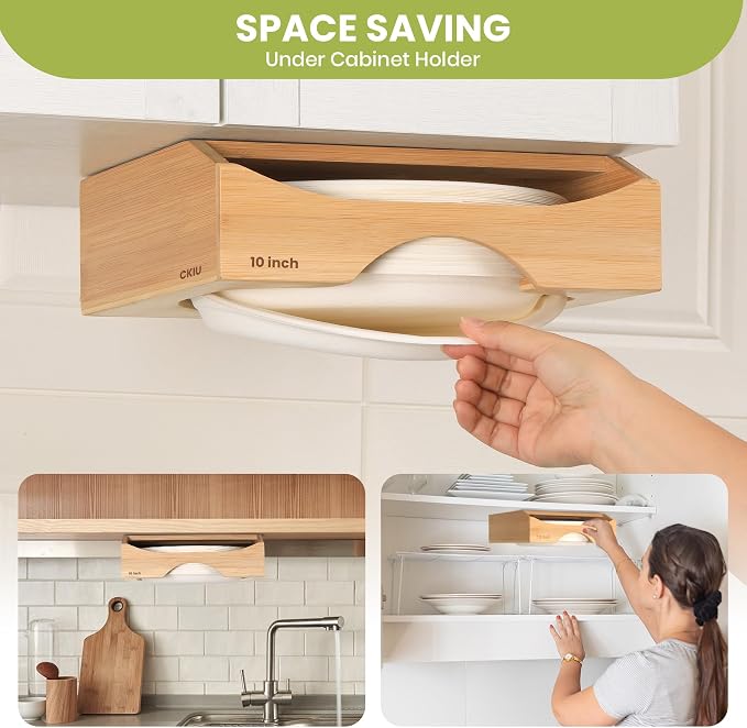10-inch Paper Plate Dispenser Under Cabinet, Bamboo Paper Plate Holders - Image 3