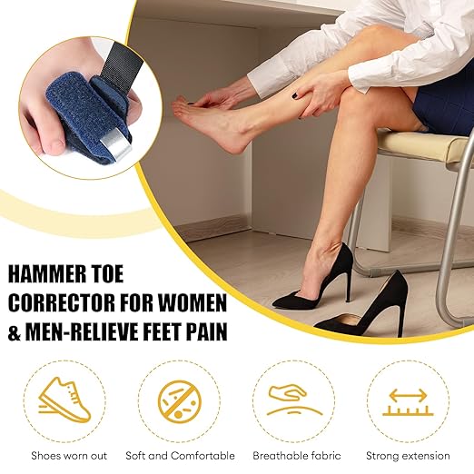 2Pcs Hammer Toe Straightener Corrector for Broken Toe Women & Men, Toe Splints Wraps with Aluminum Plate for Hammer, Curled, Crooked Toes, Pain Relief (Blue)
