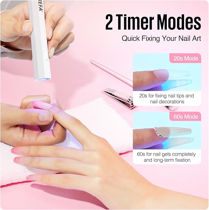 MEFA Handheld UV Light for Gel Nails, UV Nail Lamp with 2 Timer Settings, Portable Cordless Rechargeable USB Nail Dryer for Gel Nail Polish Fast Curing, LED Nail Lamp for Home DIY Salon Women