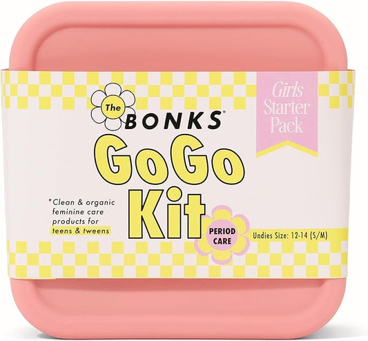 BONKS GoGo Kit - Emergency Tween Period Kit - Portable Menstrual Pouch for Women - Essential Women's Travel Kit - Includes Pads, Tampons, Underwear & More - Female Hygiene Care - S/M (12-14)