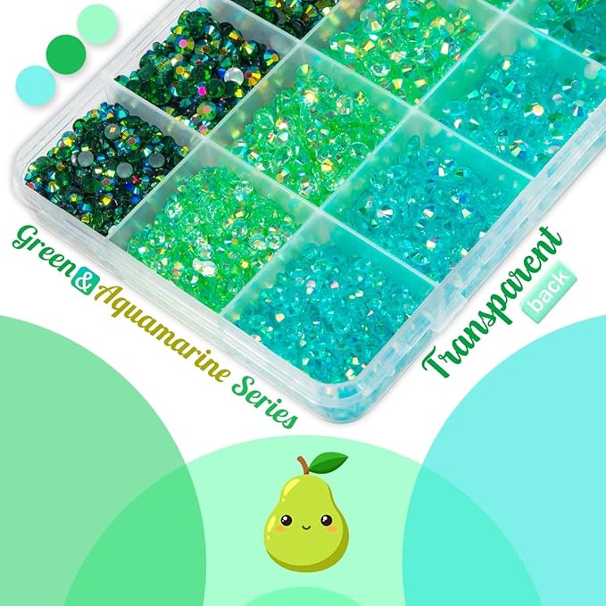 Transparent Green AB Jelly Resin Rhinestones for Crafting 3mm 4mm 5mm 6mm Flatback Stones Aquamarine Peacok AB Gems Diamonds Charms for Nails Eyes Face Makeup Tumblers Bottles DIY Crafts Shoes