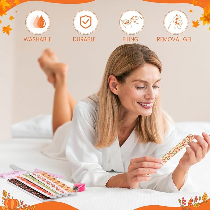 100 Pcs Thanksgiving Nail Files Gift Bulk for Women Fall Nail Files 7 Inch Large 180 Grit Double Sided Emery Boards for Natural Nails Fall Harvest Manicure Tools for Adults Party Supplies
