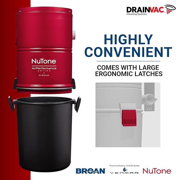 Drainvac Broan-nutone 550 Air watts Central Vacuum System and Deluxe Multi-Surface Tool Set for Cleaning Floors,Carpets, Anti-Vibration, Powerful Suction
