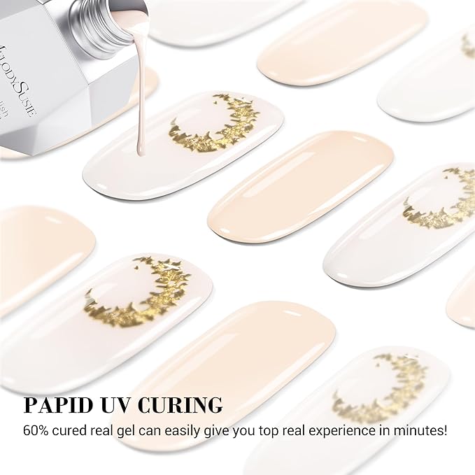 MelodySusie Semi Cured Gel Nail Strips, 20 PCS Gel Nail Stickers, UV Light Required, Durable and Salon Quality (Crystal Moon)