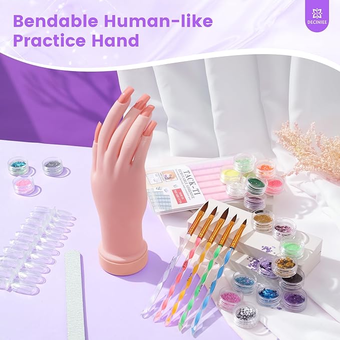 Nail Kit for Beginners with Everything: Professional Nail Acrylic Powder Liquid Set with Practice Hand Drill U V Light in Cosmetic Bag for Women Salon Home(Purple)