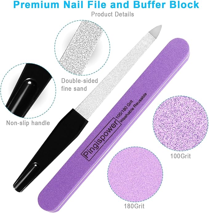 Nail Buffer Block, 10PCS Professional Nail Files and Buffers for Natural Nails, 100/180 Grit Double Sided Washable & Reusable Manicure Tools Kit for Women, Home, Salon & Travel