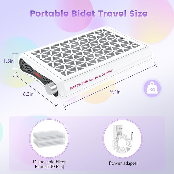 Nail dust collector. 6400PA powerful suction dust collector nail tech. Vacuum Fan Dust Collector with LED display includes 30 sheets of filter paper, suitable for nail salons and home manicures