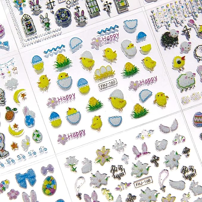 30 Sheets Easter Nail Art Stickers Rabbit Nail Sticker 3D Self-Adhesive Nail Decals Cute Cartoon Bunny Egg Nail Art Design for Women Girls Kids Nails Art Decorations Manicure Accessories