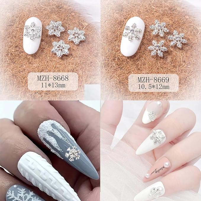 Christmas Nail Charms 20pcs Silver Snowflake Nail Art Charms with Diamond Design Winter Nail Jewelry Supplies Xmas Snowflakes Nail Decoration for Women Girls DIY Manicure Decorative Accessories