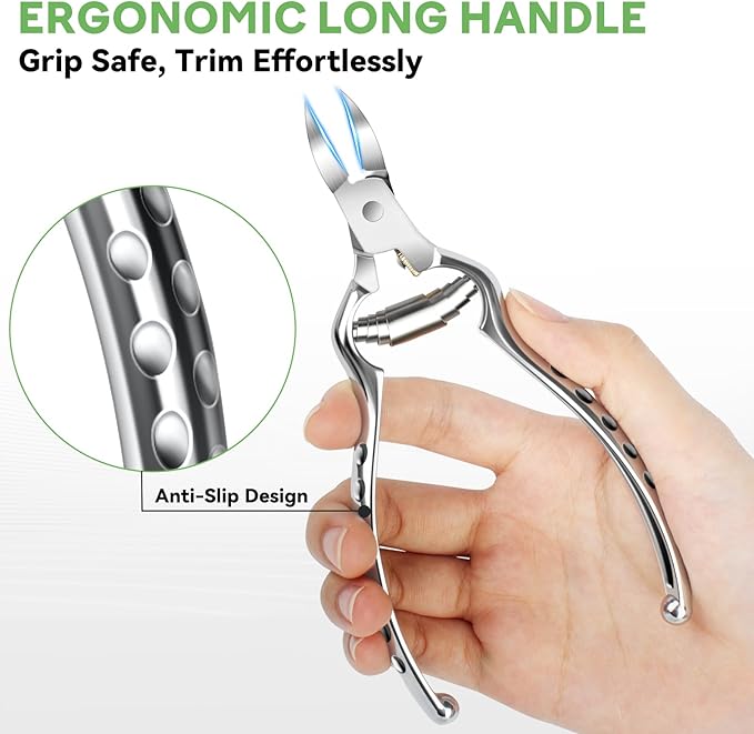 Podiatrist Ingrown Toenail Clippers for Thick Nails, Heavy Duty Toenail Clippers for Seniors with Long Handle, Professional Angled Slanted Nail Clippers for Men, Women, Adult, 3PCS