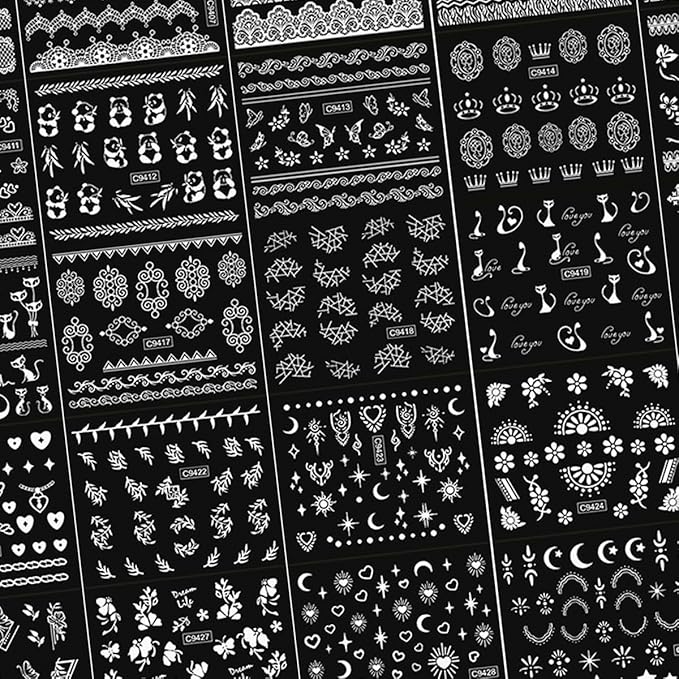 30 Sheets White Nail Art Stickers 3D Self-Adhesive White Lace Hollow Nail Stickers Cat Flower Star Moon Heart Nail Decals 3D Gold Retro Nail Art Design Manicure for Women DIY Acrylic Nails Decoration
