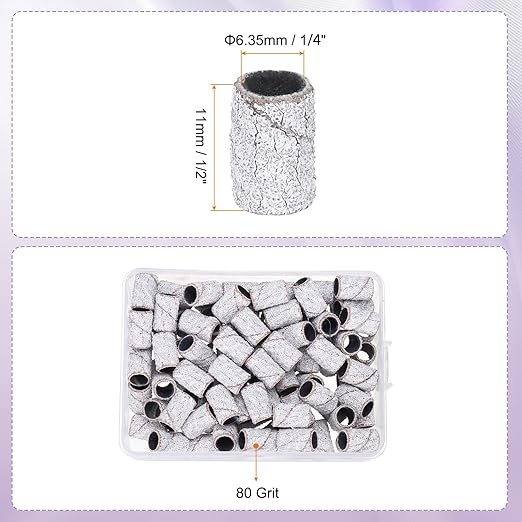 HARFINGTON 100pcs Small Sanding Bands 80 Grit for Nail Drill Bits Mini Sanding Band for Nails Gel Manicures White