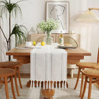 Wracra Rustic Linen Table Runner, Ivory Table Runners 108 inches Long | Raised by Wracra