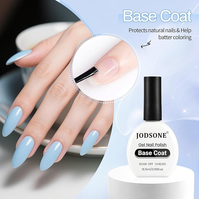 JODSONE 3Pcs 16.5ml Top Coat and Base Coat Set with Nail Primer No Wipe Top Coat Base Need U V Lamp Cured Nail Primer for Helping Nail Polish Adhere Better to Natural Nail