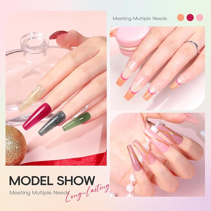 PEACECOLOR Poly Nail Gel Kit, 25 Colors Nail Extension Gel Starter Kit with Slip Solution and U V Light DIY Tools for Beginners with Everything