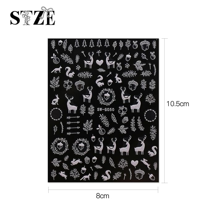 JMEOWIO 9 Sheets Christmas Glitter Nail Art Stickers Decals Self-Adhesive Snowflake Winter Holiday White Nail Supplies Nail Art Design Decoration Accessories