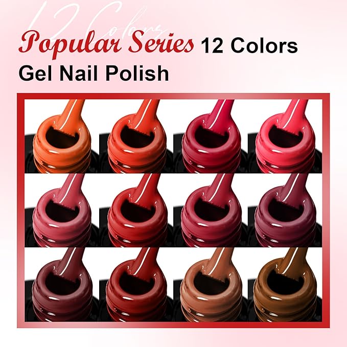 MEET ACROSS 12PCS Gel Nail Polish Set, 12 Colors Gel Nail Kit Art Design Soak Off UV LED,Nail Art Design Gifts for Women (SET-4, 12PCS)