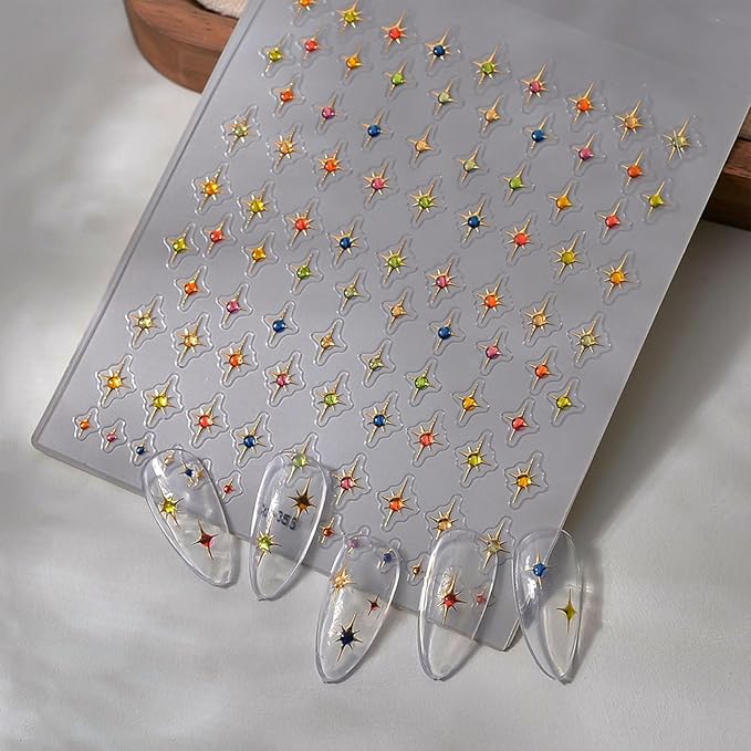 Star Nail Art Stickers Decals 5D Colorful Star Nail Stickers Embossed Nails Design Self-Adhesive for Women DIY Manicure Nails Art Decorations